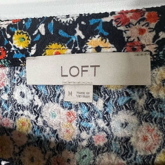 LOFT Floral Blue Blouson Sleeves Elastic Off Shoulder Front Tie NWT! - Picture 5 of 12
